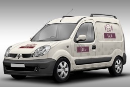Gala panader&iacute;a confiter&iacute;a ploteo vehicular camioneta Renault Kangoo dise&ntilde;o gr&aacute;fico